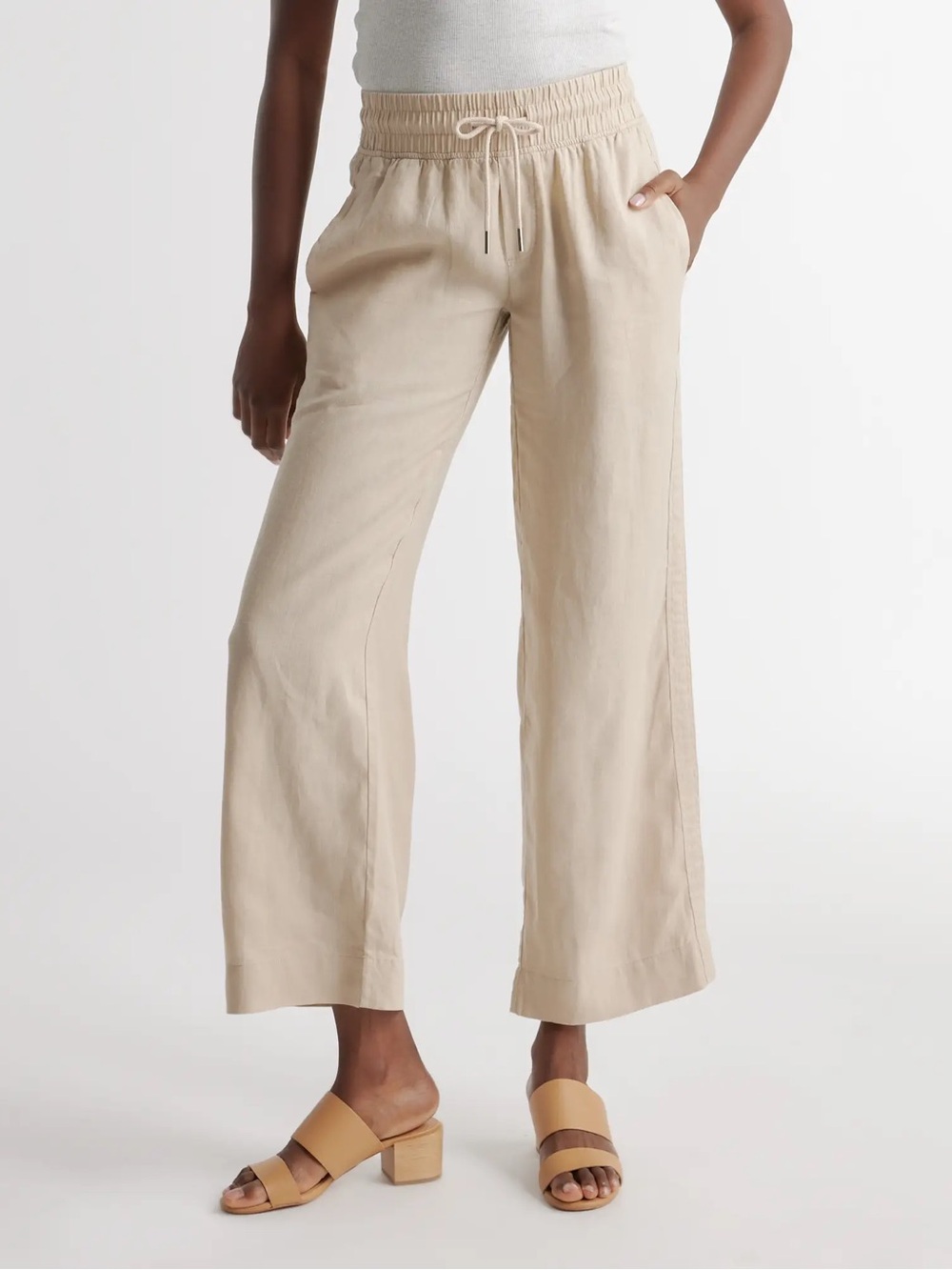 NWT QUINCE 100% European Linen Wide Leg Pants Small Driftwood 7348